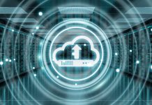 Cloud cost icon downloading datas and informations in server room center