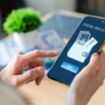 Human use smartphone with digital wallet, online banking digital technology, mobile banking, shopping, payment, finance, bank, withdraw money, E-wallet, credit card, financial and business online