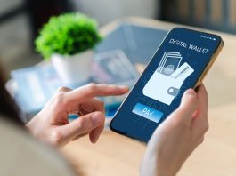 Human use smartphone with digital wallet, online banking digital technology, mobile banking, shopping, payment, finance, bank, withdraw money, E-wallet, credit card, financial and business online