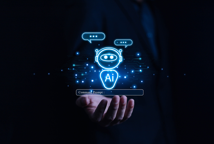 Businessman chatting with AI or artificial intelligence technology.